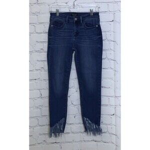 Judy Blue Size 7 Jeans 28 Waist Skinny Fit Stretch Fringe Hem Blue Denim